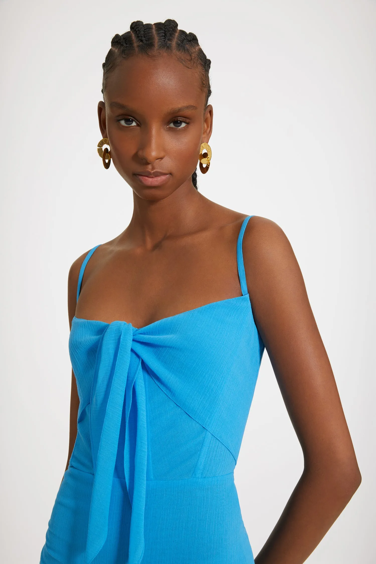 Knot-front slip dress in organic cotton