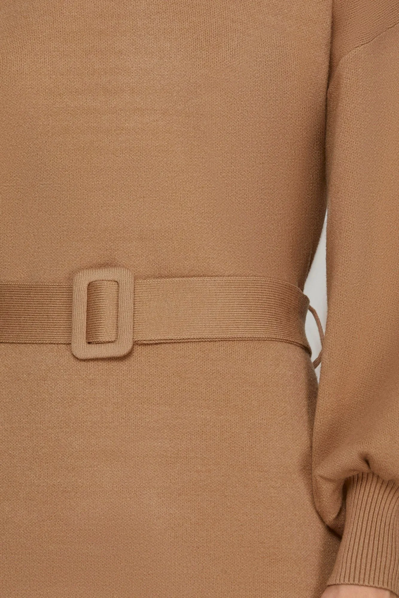 Long Sleeve Mock Neck Tie Belt Waist Sweater Dress