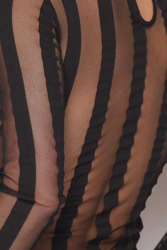 L/s Mesh Stripe Designbodysuit