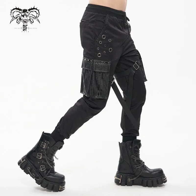 Men's Punk Big-pocket Strap Belt Jogger Pants