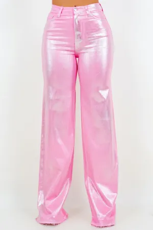 Metallic Wide Leg Jean in Pink