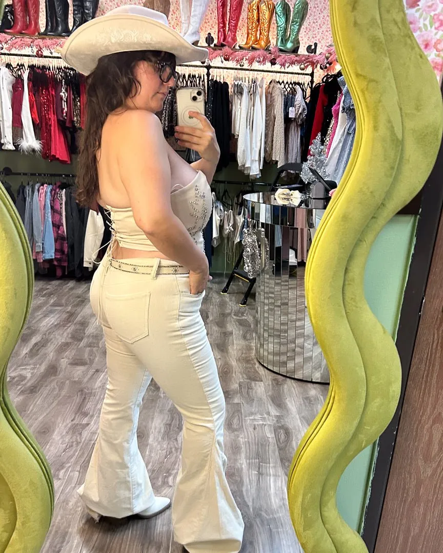 Moonstruck Cream Corduroy Flare Pants