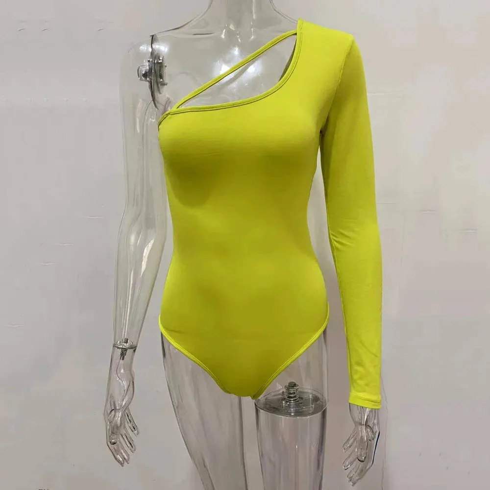 One Shoulder Bodysuit Backless Long Sleeve Bodysuit