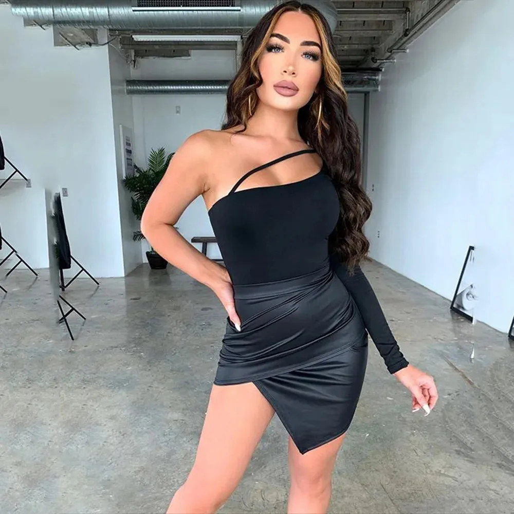 One Shoulder Bodysuit Backless Long Sleeve Bodysuit