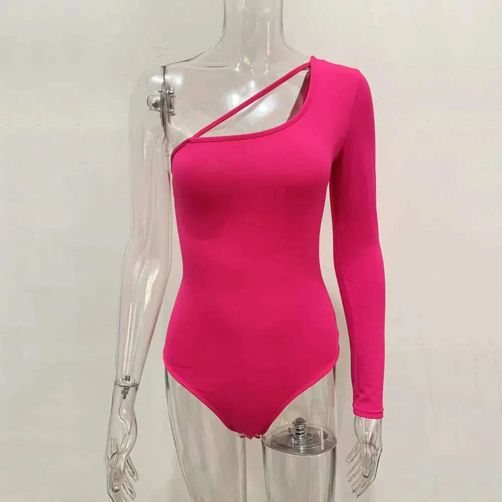 One Shoulder Bodysuit Backless Long Sleeve Bodysuit