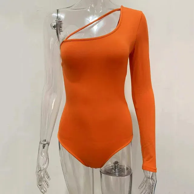 One Shoulder Bodysuit Backless Long Sleeve Bodysuit