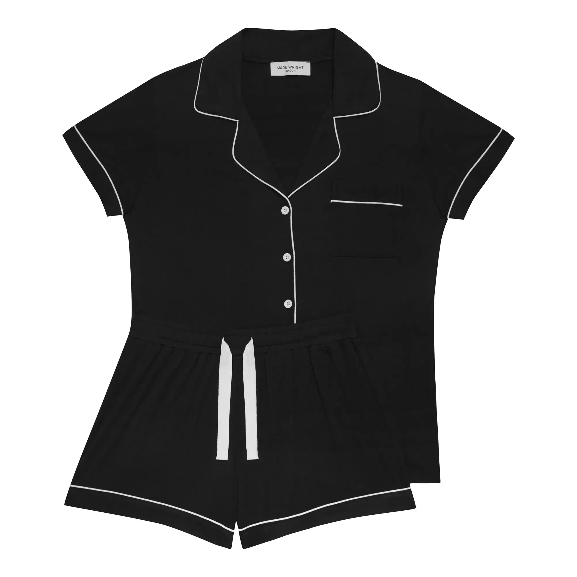 Piped Edge Bamboo Short Pyjama Set in Black