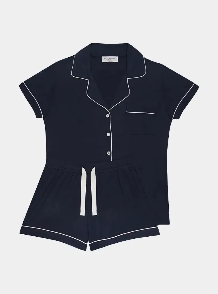 Piped Edge Bamboo Short Pyjama Set in Black