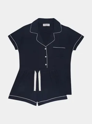 Piped Edge Bamboo Short Pyjama Set in Black
