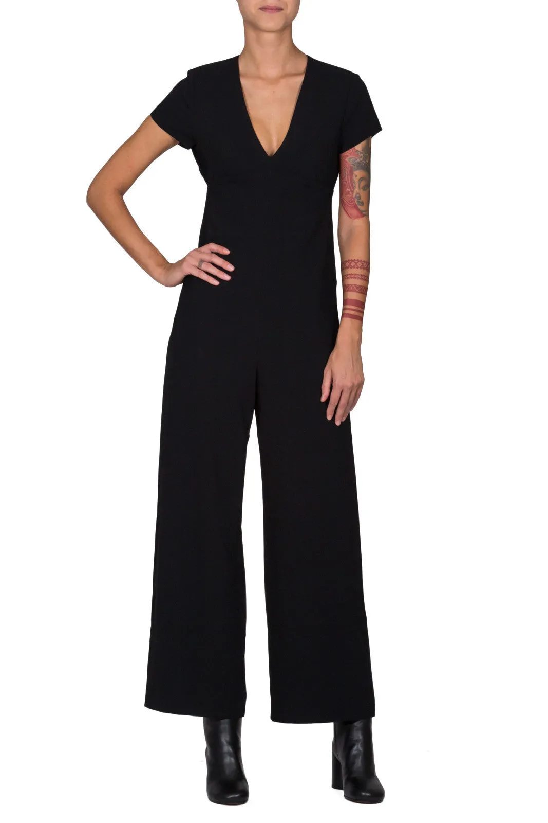 Poly Crepe Open Back Pant Romper