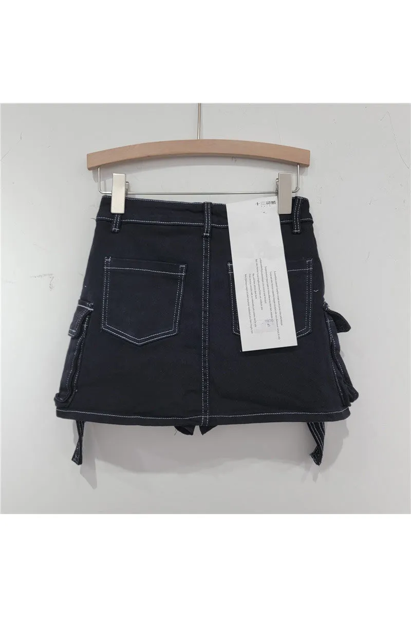 QK0694 Cargo Denim Mini Skirt
