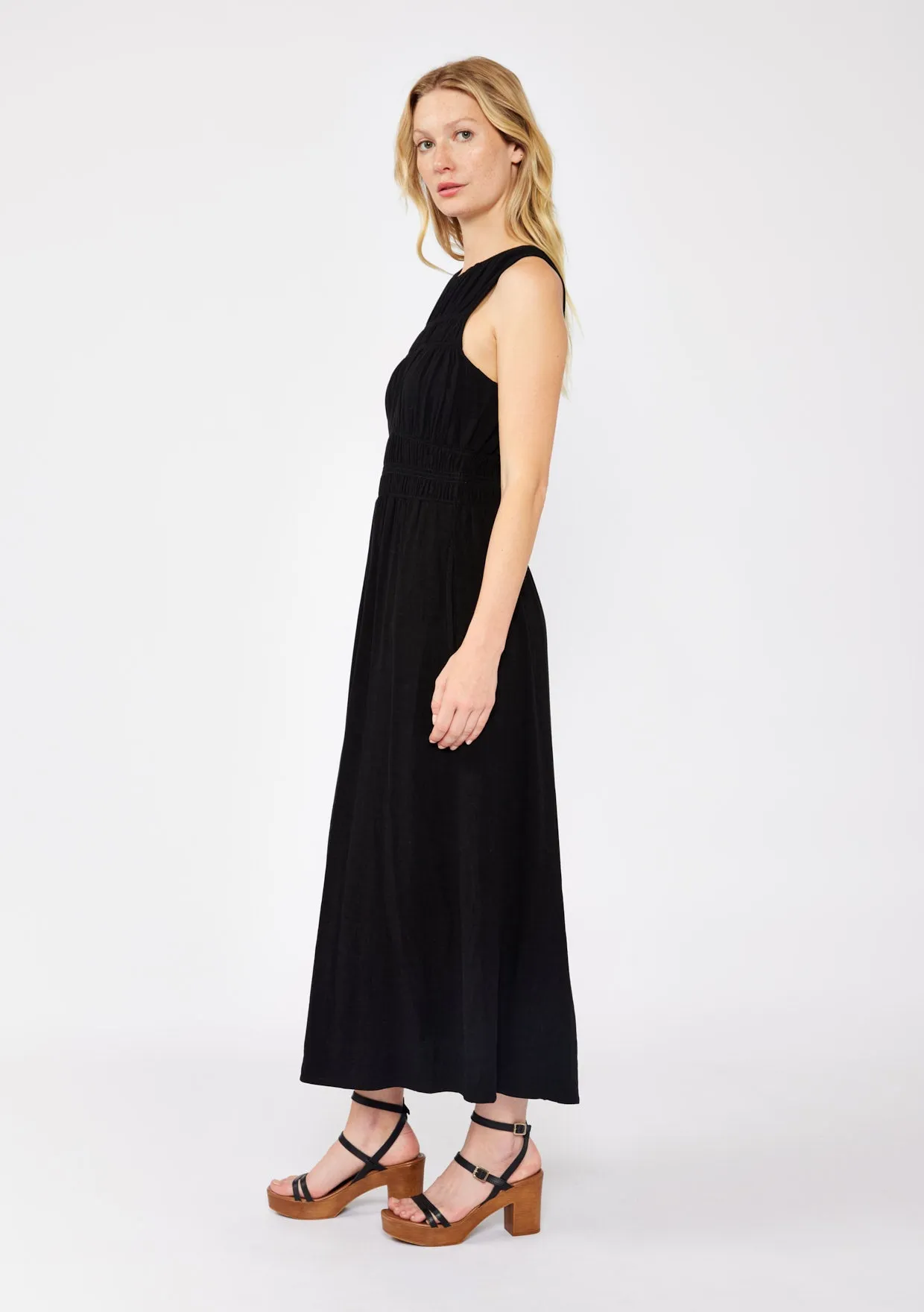 Sleeveless Smoked Bodice Midi Dress