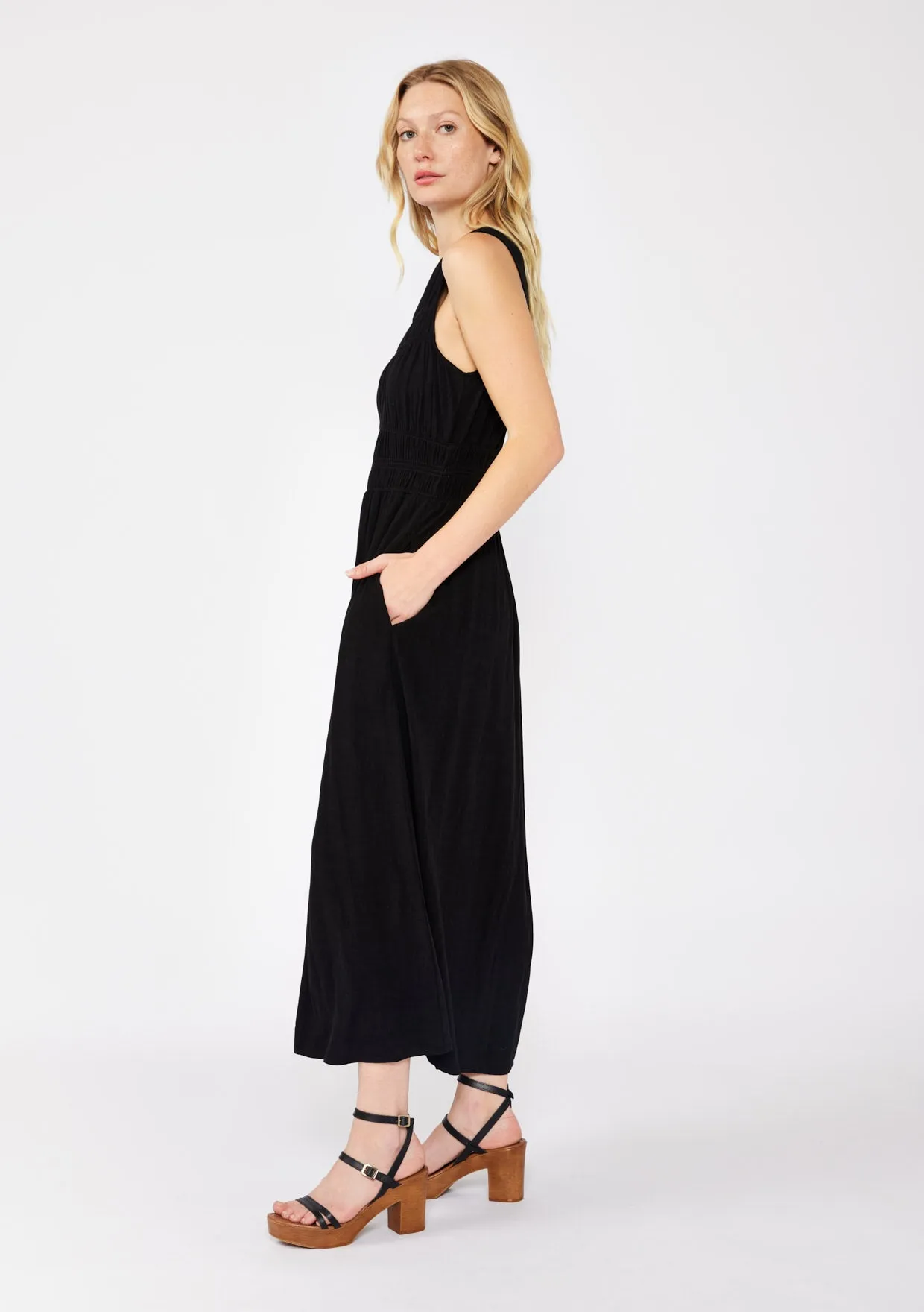 Sleeveless Smoked Bodice Midi Dress