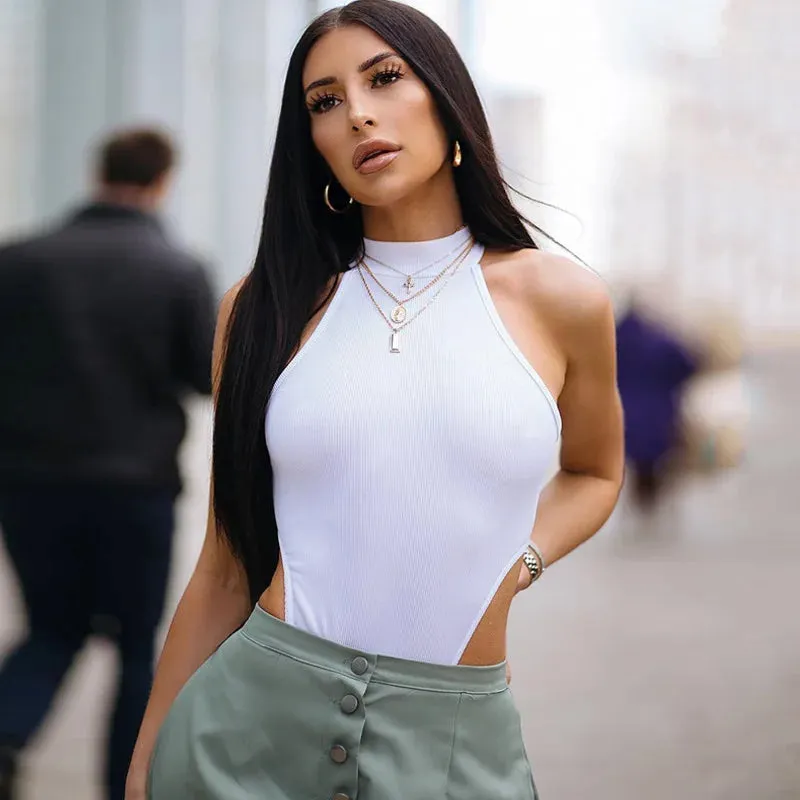 Sleevelss Backless Halter Kintted Bodysuit