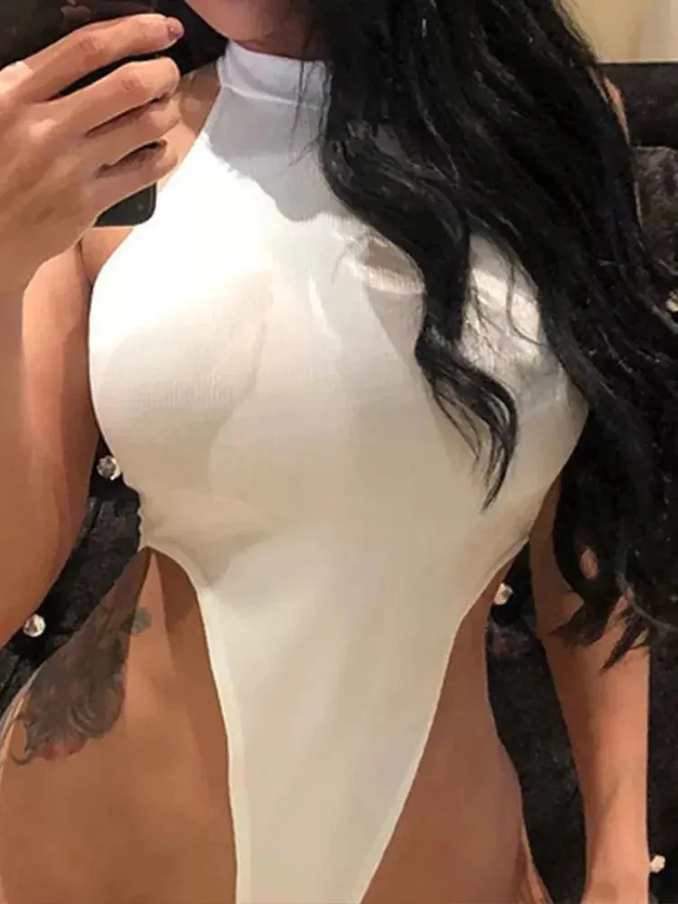 Sleevelss Backless Halter Kintted Bodysuit