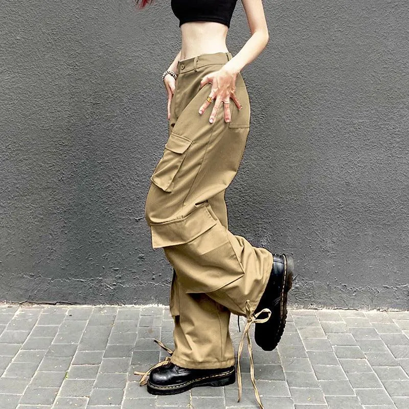 Solid Color Multi-pocket Cargo Pants Simple