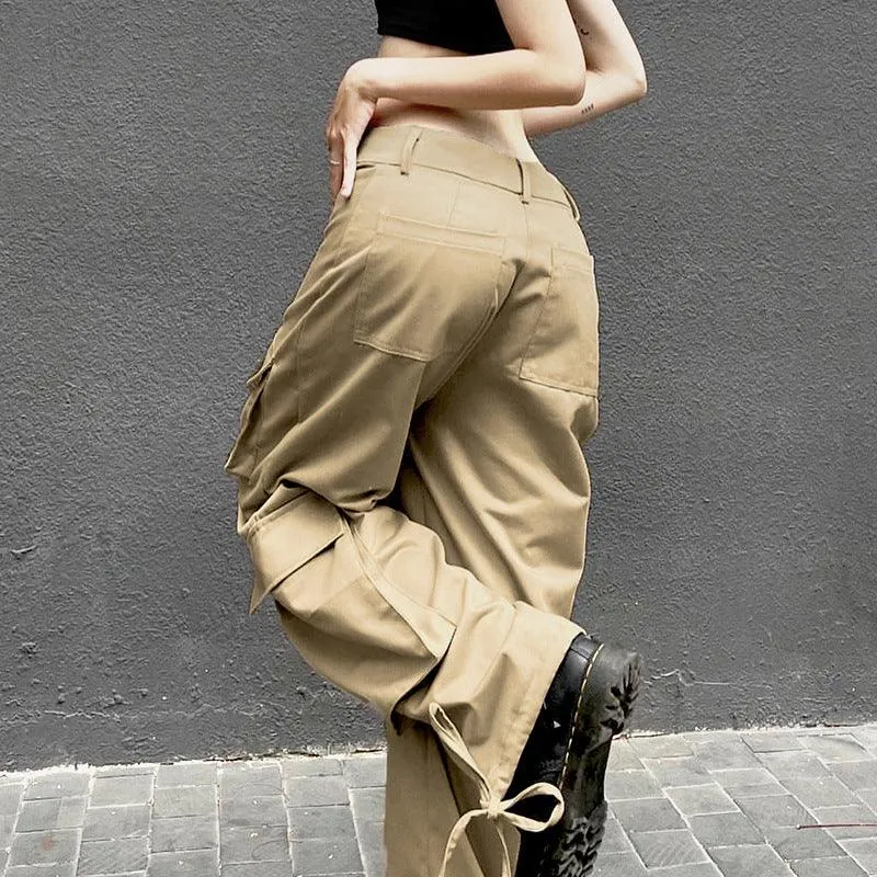 Solid Color Multi-pocket Cargo Pants Simple
