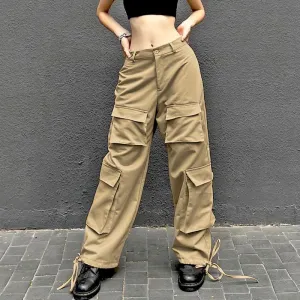 Solid Color Multi-pocket Cargo Pants Simple