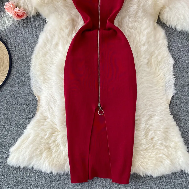 Stretchy Zipped Knitted Slip Dress