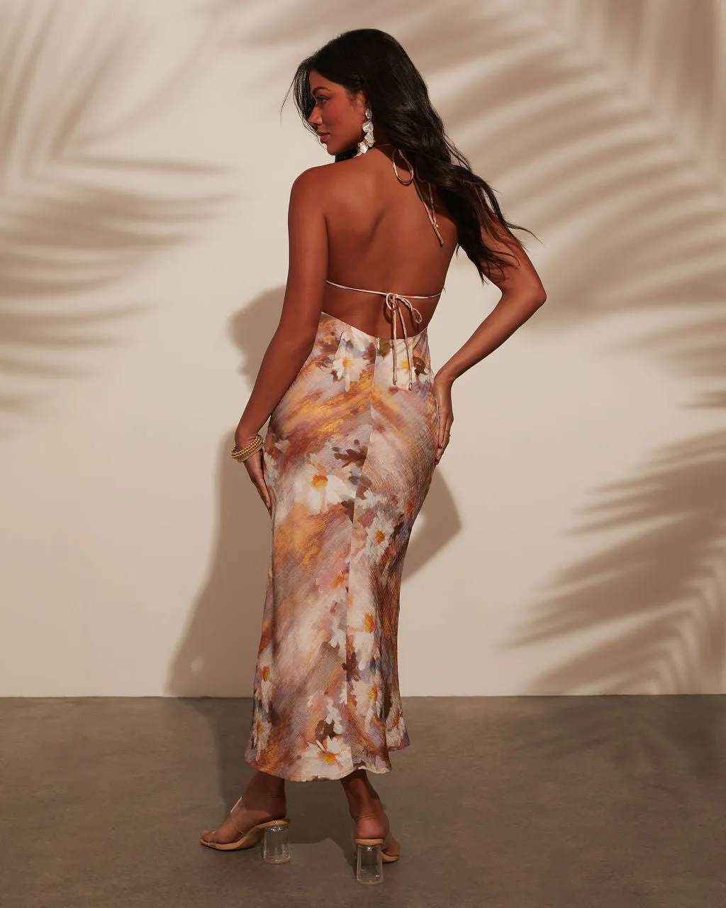 Summer Tropics Satin Slip Midi Dress