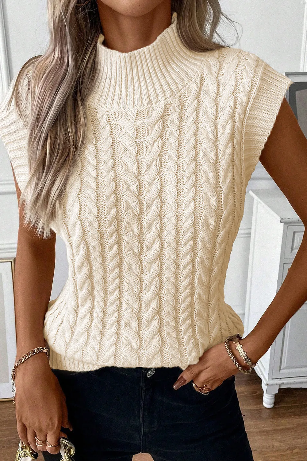 Sylvia Cable Knit High Neck Sweater Vest