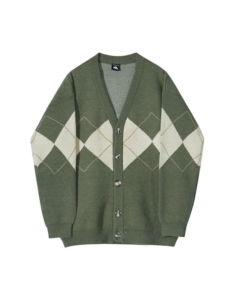 V-Neck Argyle Pattern Knitted Cardigan  VCH0140