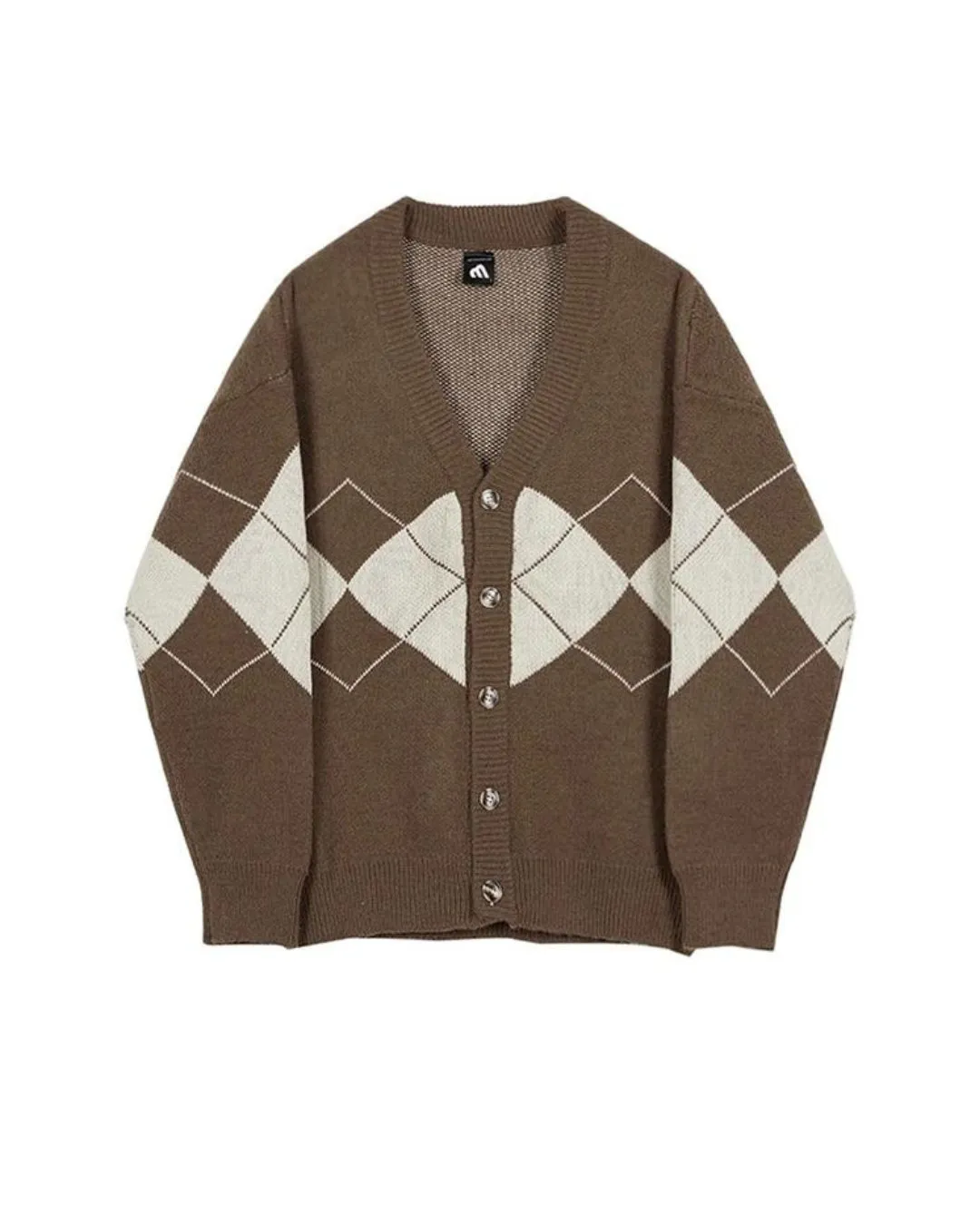 V-Neck Argyle Pattern Knitted Cardigan  VCH0140