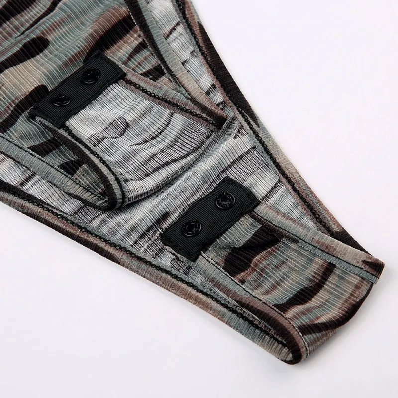 Vintage Camouflage Halter  Bandage Slim Bodysuit