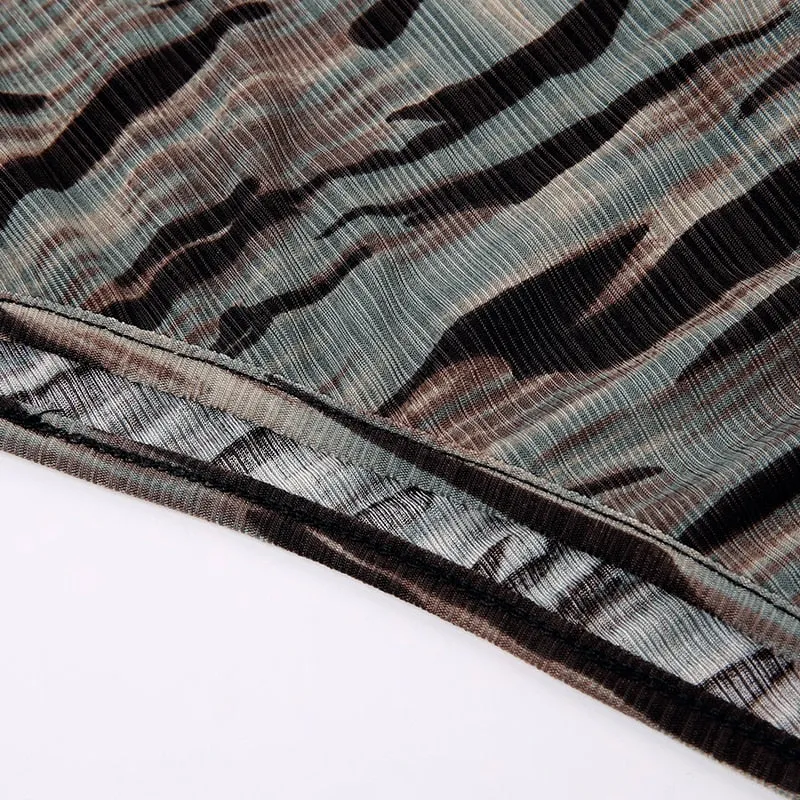 Vintage Camouflage Halter  Bandage Slim Bodysuit