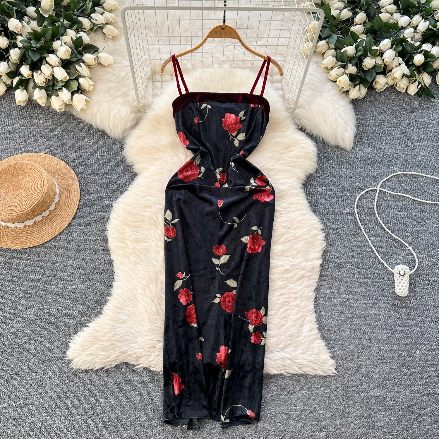 Vintage Ethnic Floral Split Slip Dress