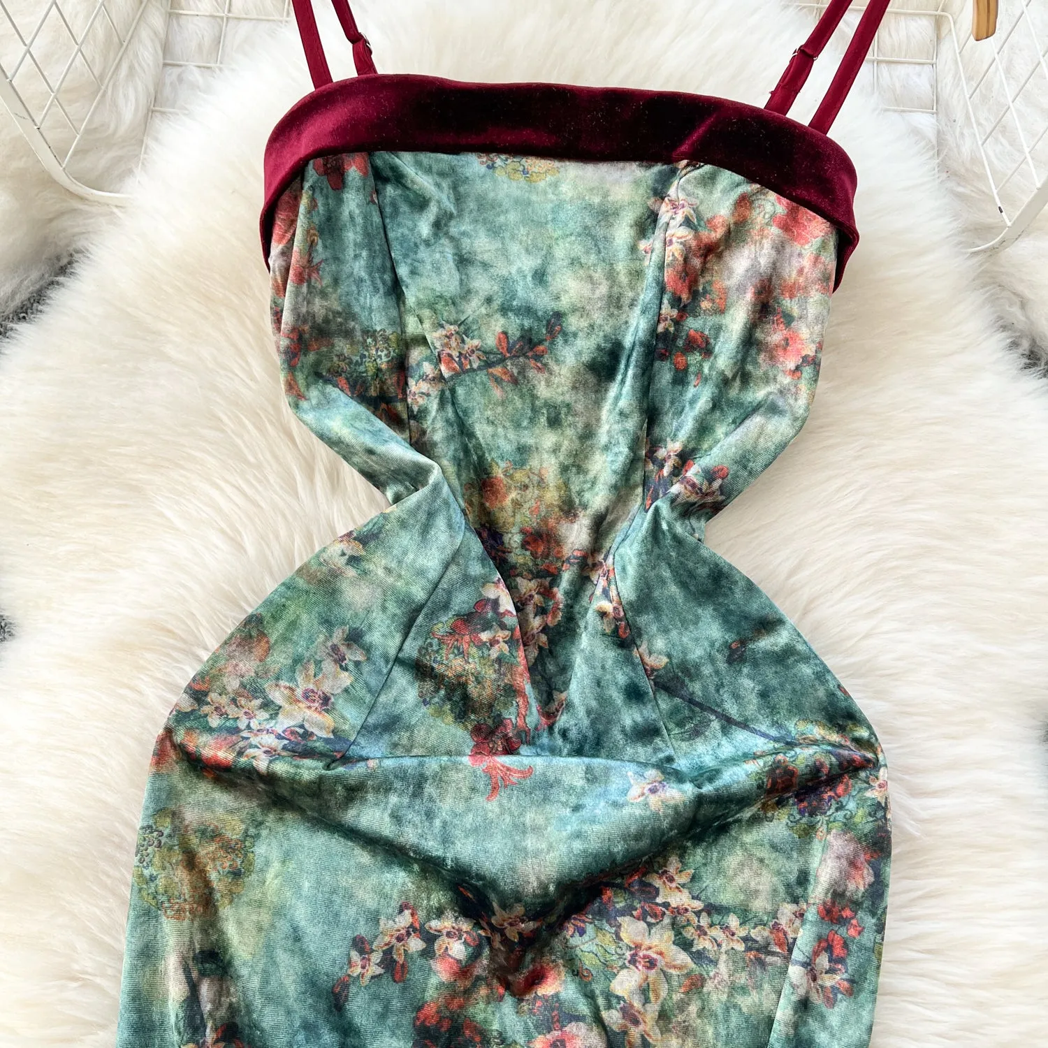 Vintage Ethnic Floral Split Slip Dress