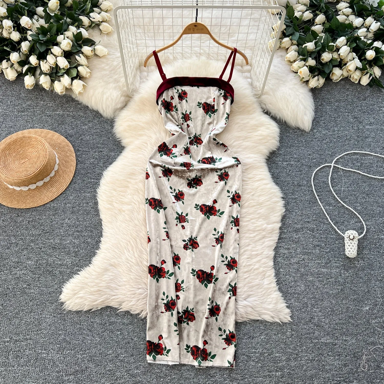 Vintage Ethnic Floral Split Slip Dress