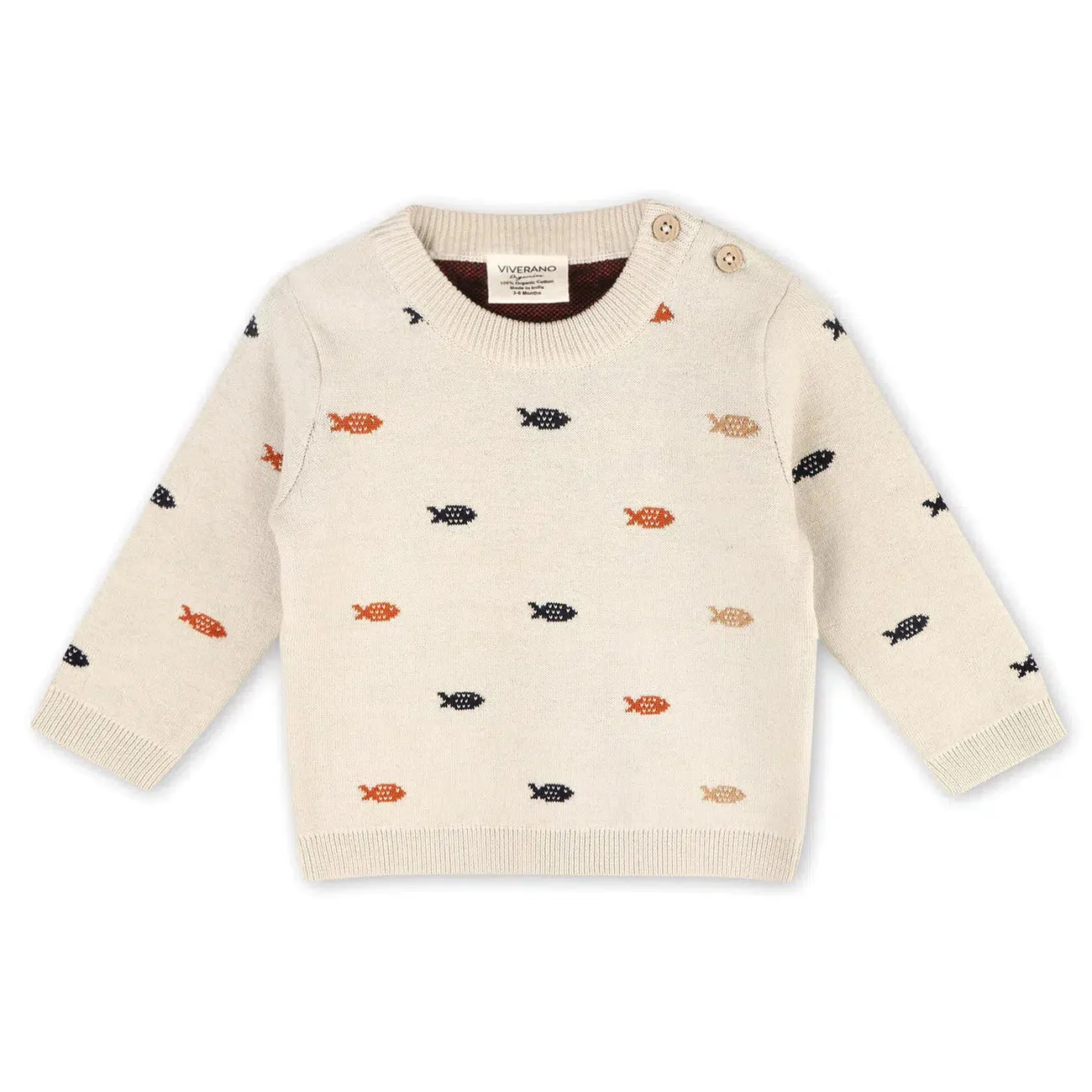 Viverano - Organic Cotton Jacquard Knit Sweater - Fishes