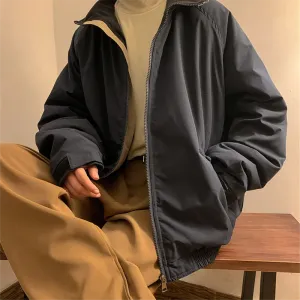 WIAOFELLAS  -  Vintage Stand Collar Winter Jacket Men Loose Fashion Solid Color Casual Cargo Coat Male Zipper Pocket Cotton Outerwear