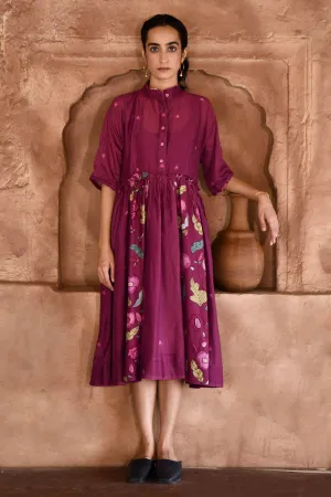Wine Chanderi Silk Shirt Dress