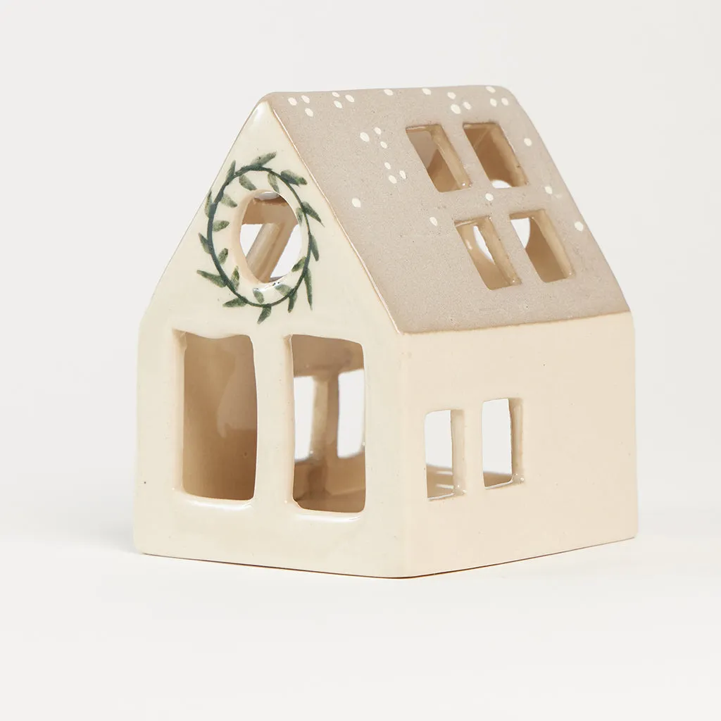 Winter Wreath House Ceramic Tea-Light Holder