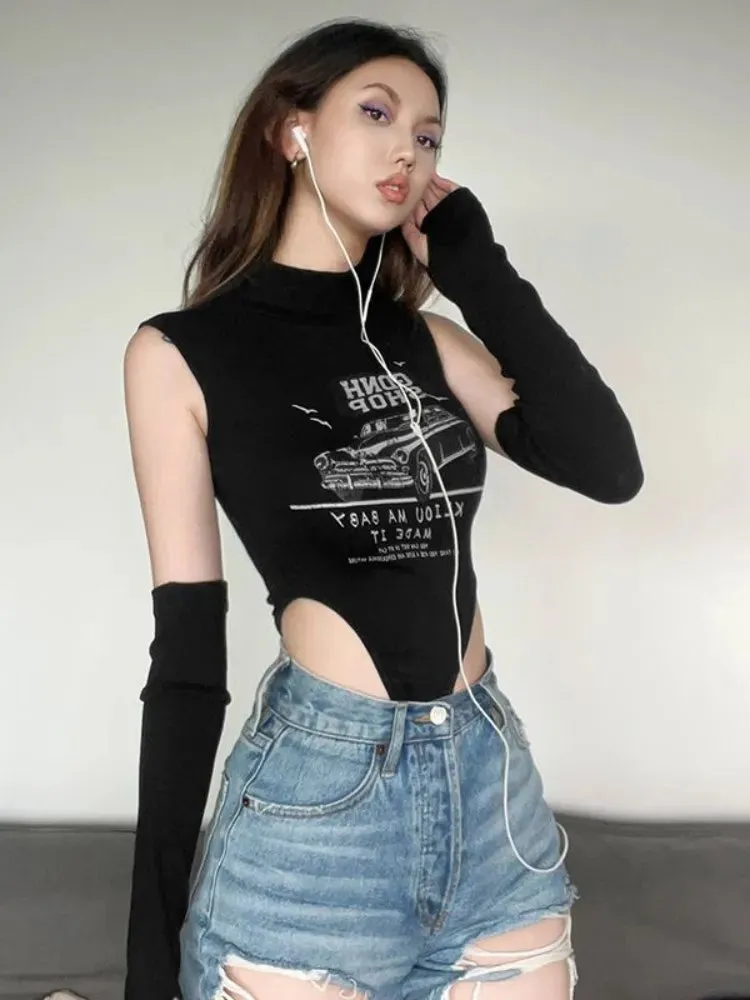Women Cartoon Letter Printing Sleeveless Bodysuit