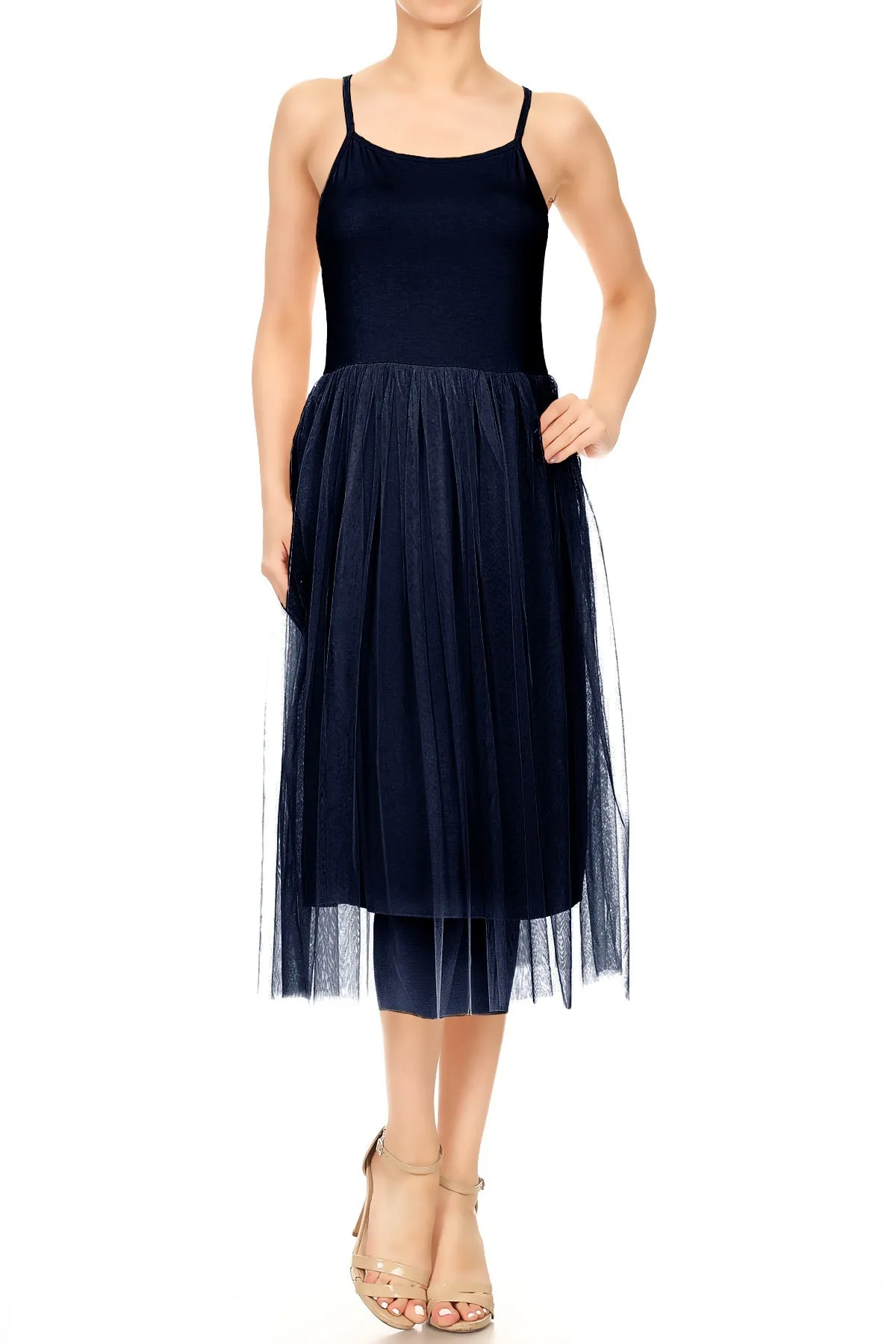 Womens Spaghetti Strap Camisole Slip Tulle Skirt Ballerina Dress