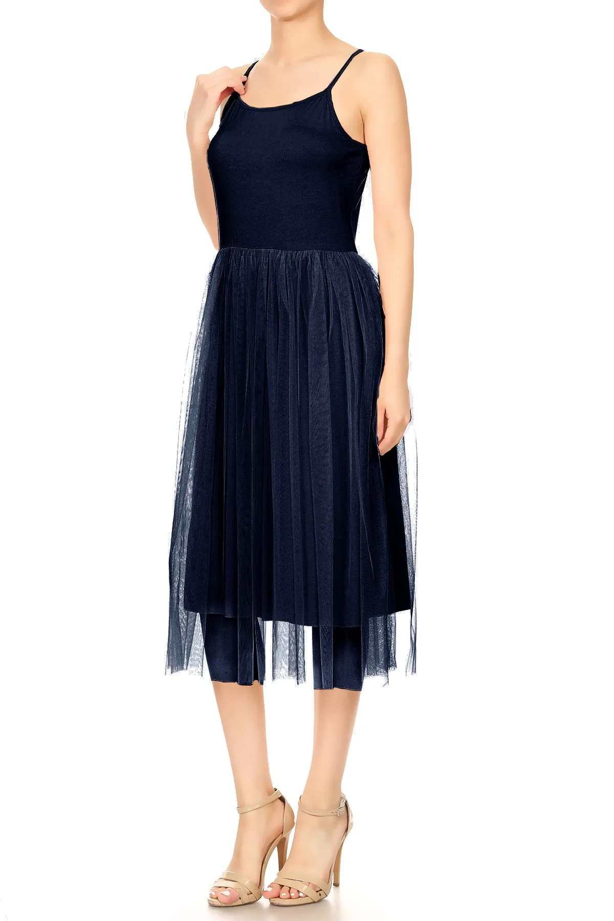 Womens Spaghetti Strap Camisole Slip Tulle Skirt Ballerina Dress