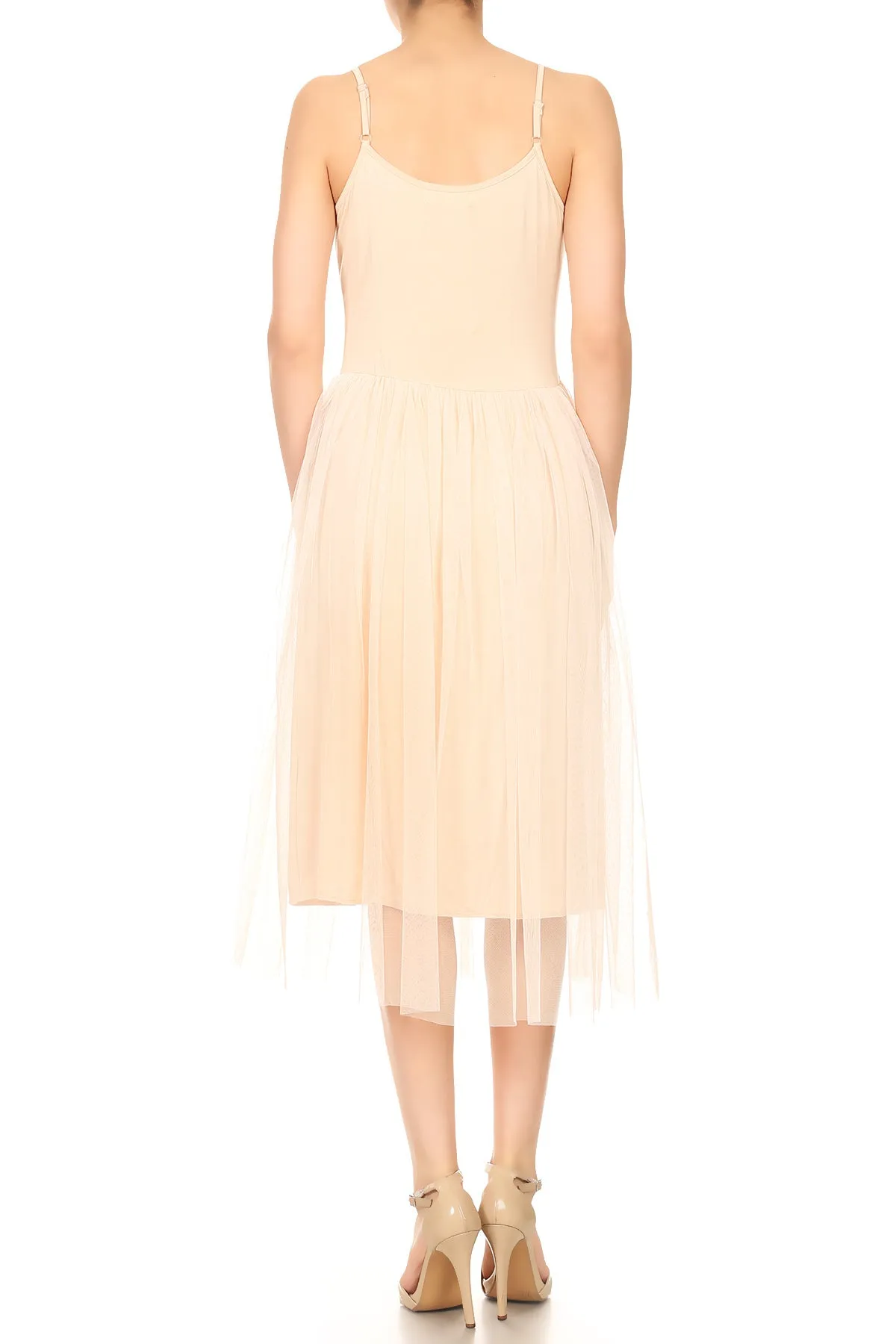 Womens Spaghetti Strap Camisole Slip Tulle Skirt Ballerina Dress