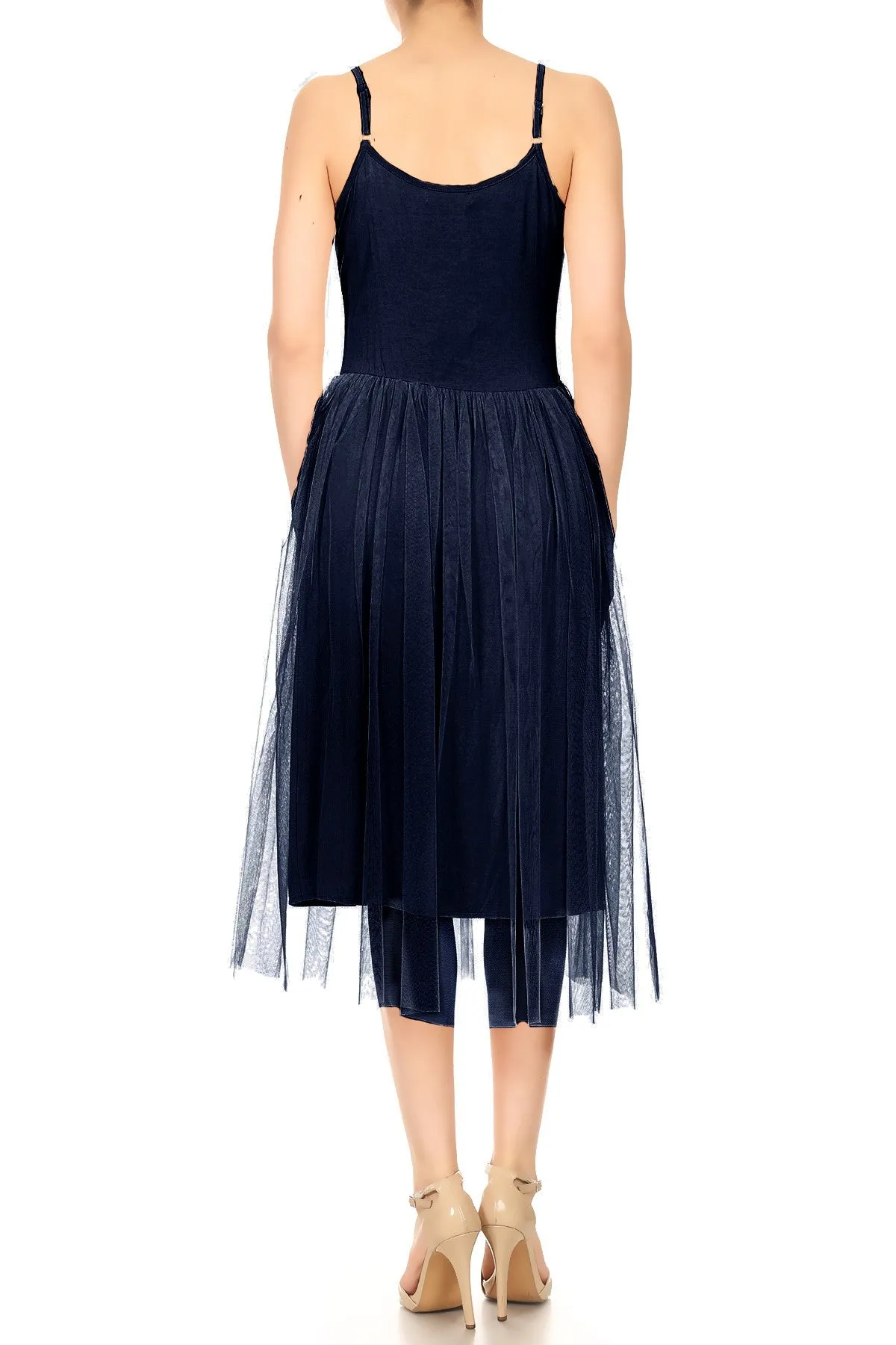 Womens Spaghetti Strap Camisole Slip Tulle Skirt Ballerina Dress