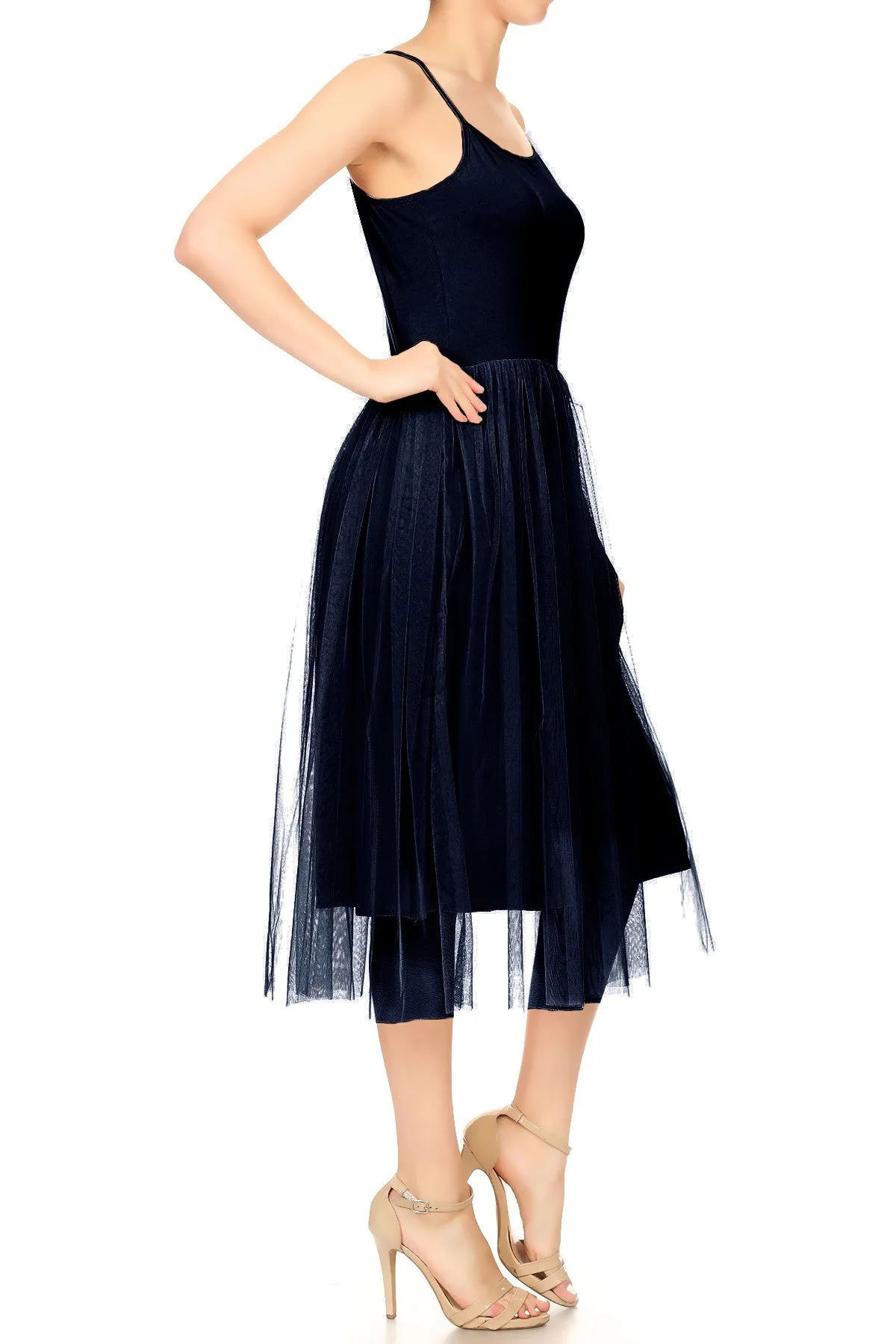 Womens Spaghetti Strap Camisole Slip Tulle Skirt Ballerina Dress