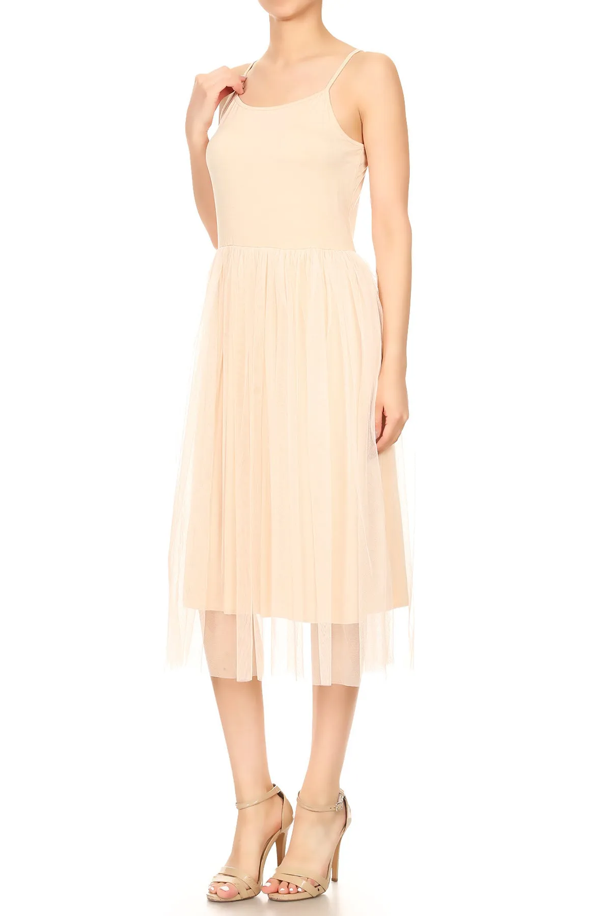 Womens Spaghetti Strap Camisole Slip Tulle Skirt Ballerina Dress