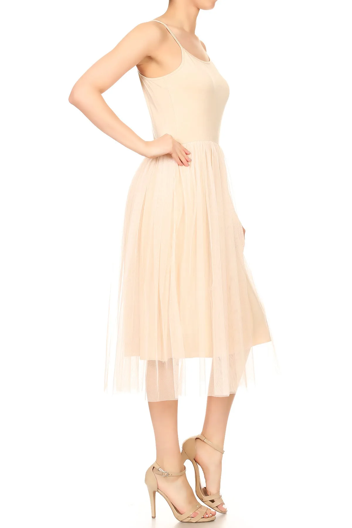 Womens Spaghetti Strap Camisole Slip Tulle Skirt Ballerina Dress