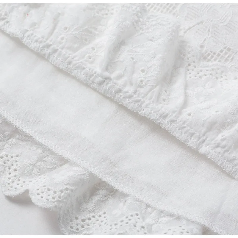 Women's Summer Vintage Ruffled Cotton Lace Short Dress