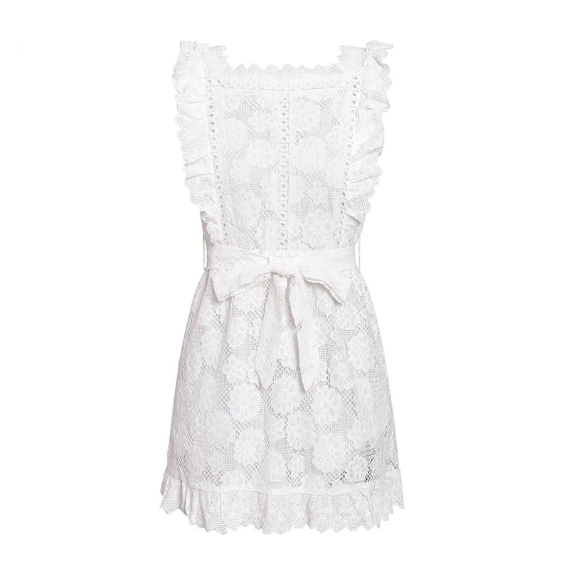 Women's Summer Vintage Ruffled Cotton Lace Short Dress