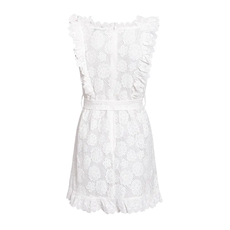 Women's Summer Vintage Ruffled Cotton Lace Short Dress