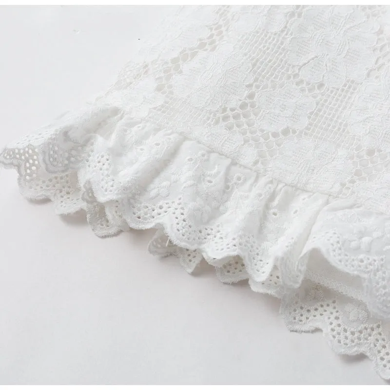 Women's Summer Vintage Ruffled Cotton Lace Short Dress