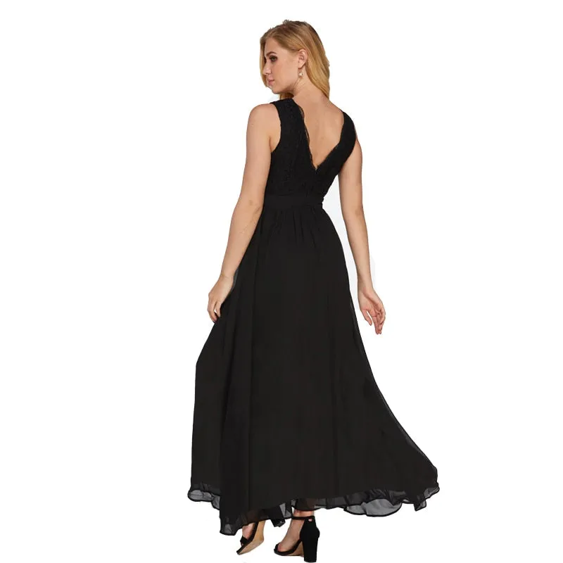 Women's V-Neck Lace Sleeveless Evening Dress | Plus Size