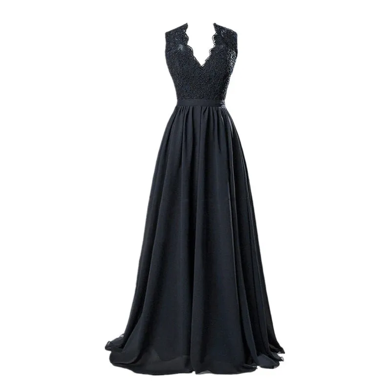 Women's V-Neck Lace Sleeveless Evening Dress | Plus Size